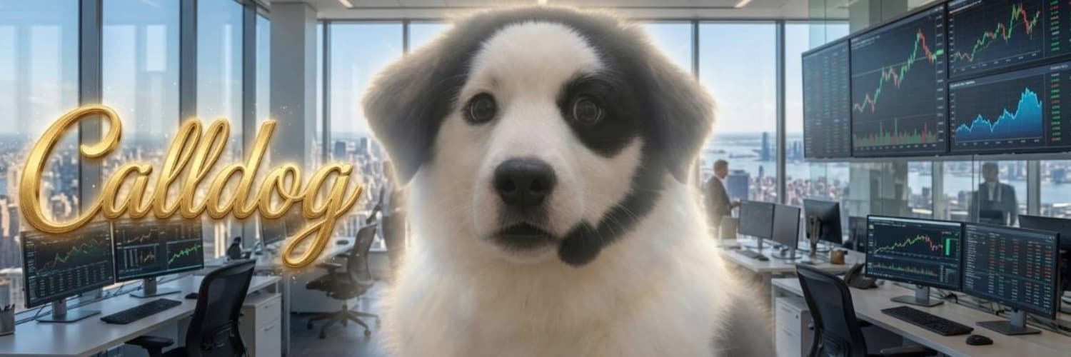 Calldog on the trading floor with charts on every monitor